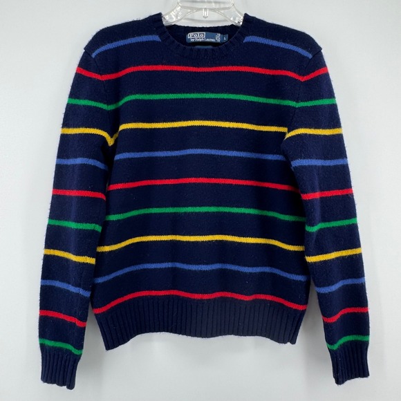 Polo by Ralph Lauren Sweaters - Polo Ralph Lauren Sweater Womens Large Navy Blue Striped 100% Lambswool Crewneck